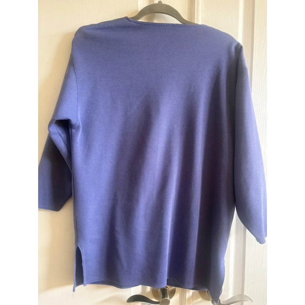 Vintage Express Tricot Cardigan Sweater Blue Ribbed Knit Button Front Pockets XS